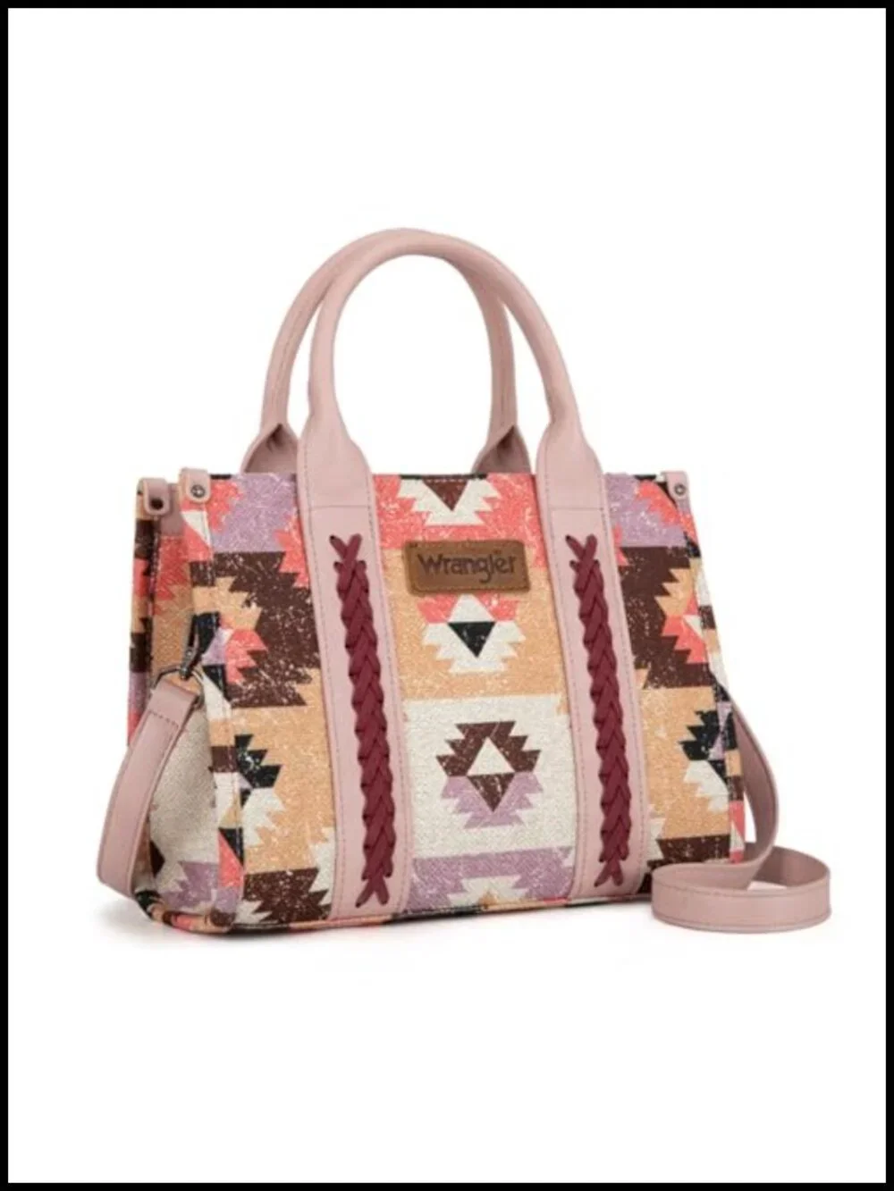 Boho Aztec Tote Bag with Leather Handles, Crossbody Strap